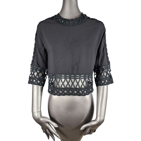 Jonathan Simkhai Black Cutout Crochet Blouse Top Small - Picture 1 of 7